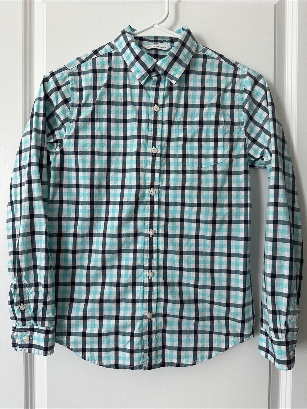 New Janie & Jack Blue Plaid Button Down Shirt, Size 12.